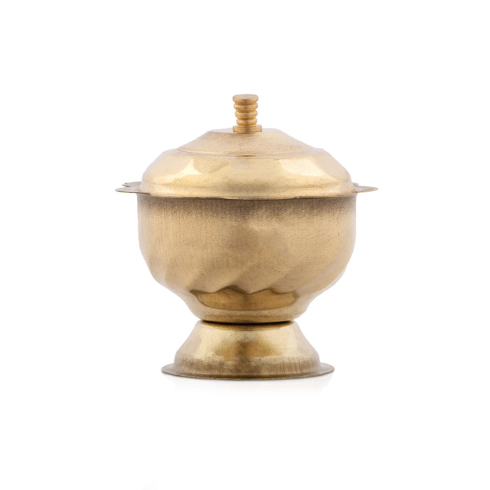 Kumkum Box - 3 x 2.25 Inches | Brass Sindoor Pot/ Ruby Design Kumkum Bharani for Pooja/ 30 Gms Approx