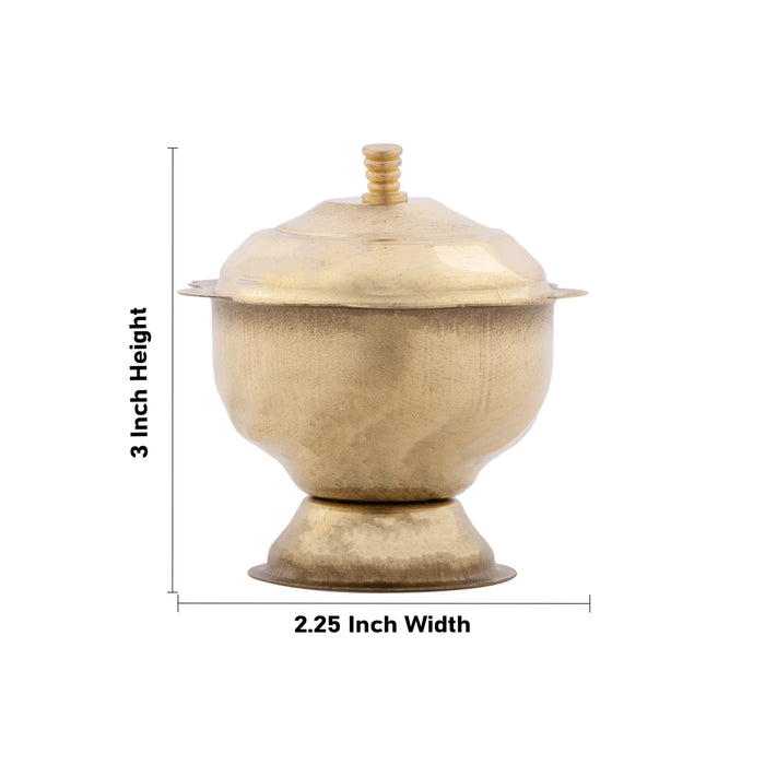Kumkum Box - 3 x 2.25 Inches | Brass Sindoor Pot/ Ruby Design Kumkum Bharani for Pooja/ 30 Gms Approx