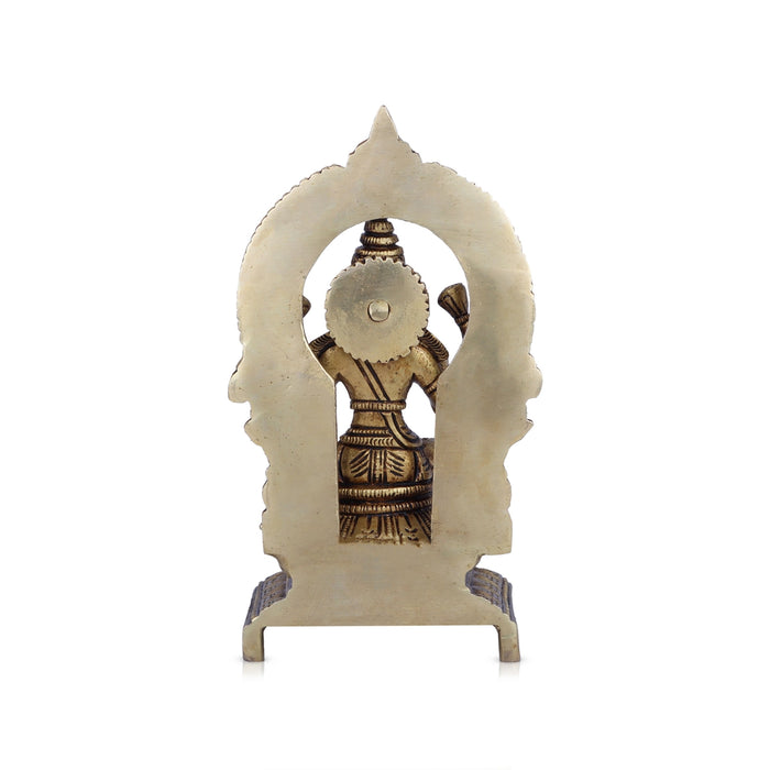 Laxmi Idol With Arch- 7.5 x 4 Inches | Antique Brass Idol/ Lakshmi Idol Sitting On Chowki for Pooja/ 1.650 Kgs - Brass Murties