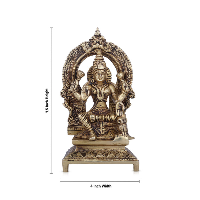 Laxmi Idol With Arch- 7.5 x 4 Inches | Antique Brass Idol/ Lakshmi Idol Sitting On Chowki for Pooja/ 1.650 Kgs - Brass Murties