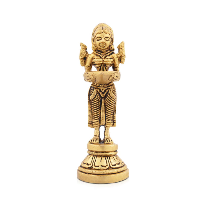 Laxmi Devi Statue - 5 x 1.5 Inches | Standing Lakshmi Statue with Deep / Antique Finish Maha Laxmi Idol for Pooja/ 460 Gms Approx