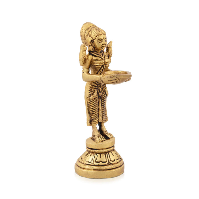 Laxmi Devi Statue - 5 x 1.5 Inches | Standing Lakshmi Statue with Deep / Antique Finish Maha Laxmi Idol for Pooja/ 460 Gms Approx
