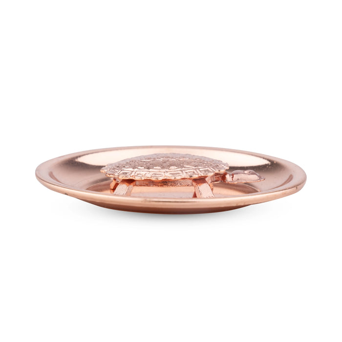 Tortoise Statue with Plate - 2.5 Inches | Copper Polish Tortoise Idol With Plate for Home/ 20 Gms Approx - Table Stand Accessories