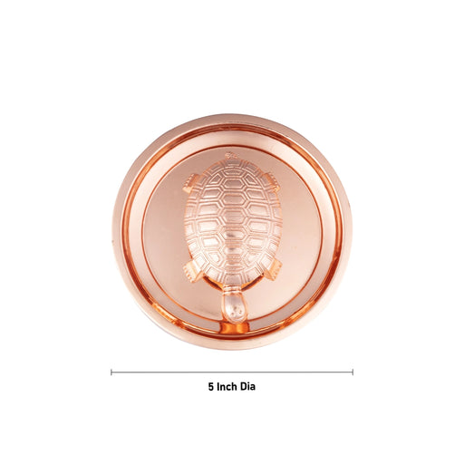 Tortoise Statue with Plate - 5 Inches | Copper Polish Idol/ Tortoise Idol With Plate for Home/ 100 Gms Approx - Table Stand Accessories