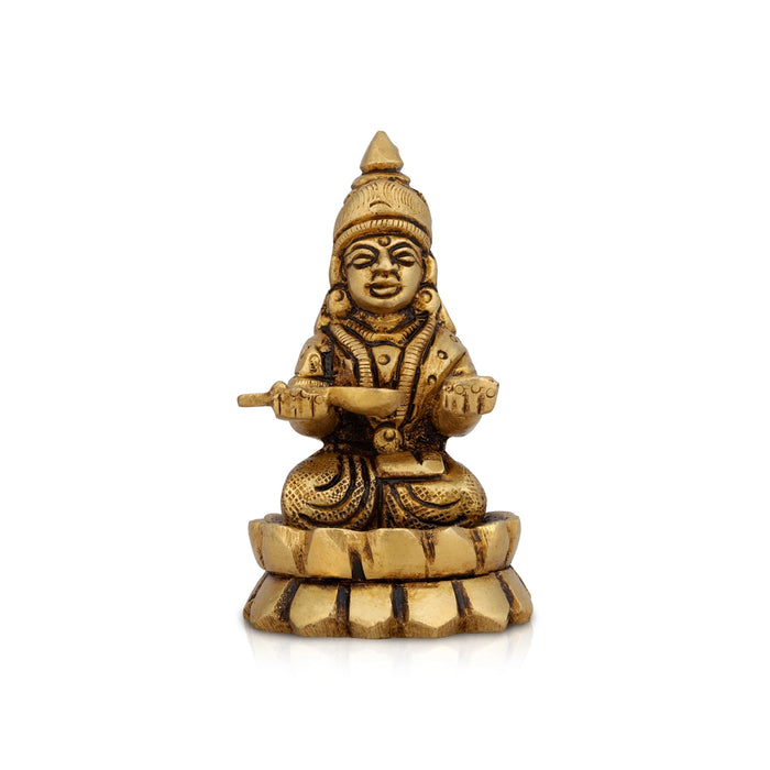 Annapoorni Sitting On Lotus Base Murti - 2.5 x 1.5 Inches | Antique Brass Idol/ Annapoorani Statue For Pooja
