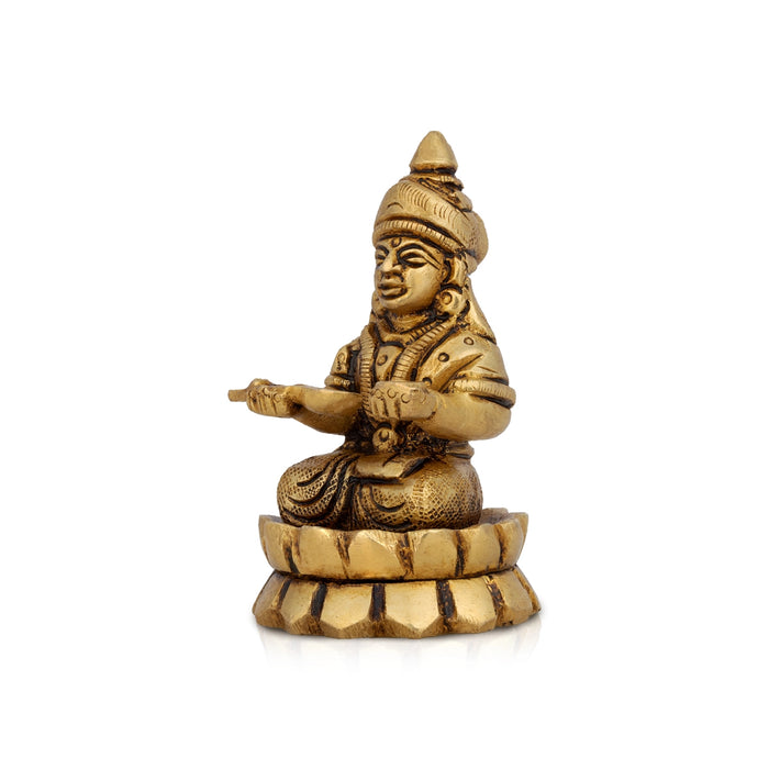 Annapoorni Sitting On Lotus Base Murti - 2.5 x 1.5 Inches | Antique Brass Idol/ Annapoorani Statue For Pooja