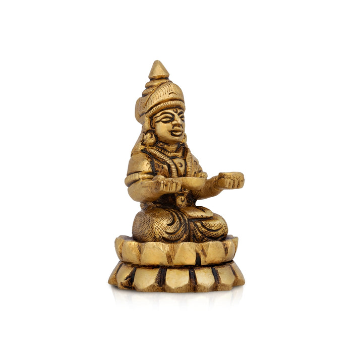Annapoorni Sitting On Lotus Base Murti - 2.5 x 1.5 Inches | Antique Brass Idol/ Annapoorani Statue For Pooja