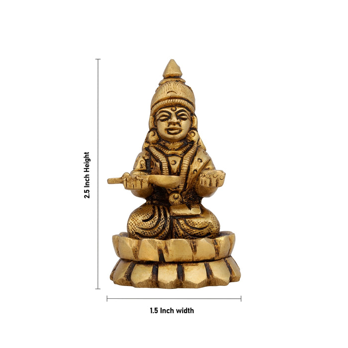 Annapoorni Sitting On Lotus Base Murti - 2.5 x 1.5 Inches | Antique Brass Idol/ Annapoorani Statue For Pooja