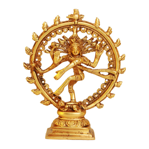 Natraj Statue Standing On Base - 6.5 x 5.5 Inches | Antique Brass Idol/ Natraja Murti for Pooja - Brass Murties