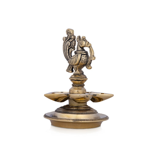 Mor Deepak - 5 x 3.5 Inches | 5 Face Vilakku/ Antique Brass Lamp for Pooja/ 490 Gms Approx - 5 Faced lamp