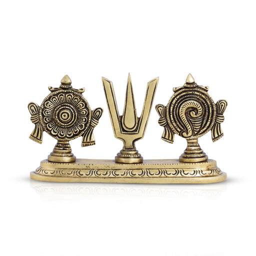 Shankh Chakra Tilak Stand - 4 x 7 Inches | Antique Brass Chakra Tilak Shankh for Pooja/ 1.195 Kgs Approx - Table Stand Accessories