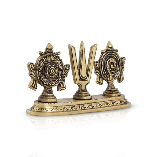 Shankh Chakra Tilak Stand - 4 x 7 Inches | Antique Brass Chakra Tilak Shankh for Pooja/ 1.195 Kgs Approx - Table Stand Accessories