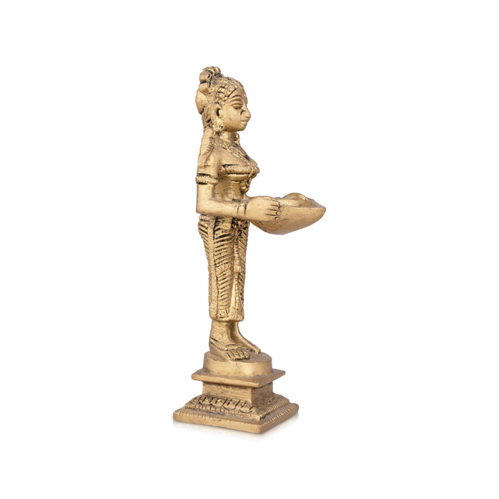 Standing Lady Deepam - 5 x 3 Inches | Antique Brass Vilakku/ Brass Lamp for Pooja/ 250 Gms Approx - Paavai Vilakku / Lady With A Lamp