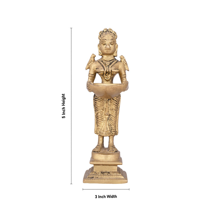 Standing Lady Deepam - 5 x 3 Inches | Antique Brass Vilakku/ Brass Lamp for Pooja/ 250 Gms Approx - Paavai Vilakku / Lady With A Lamp