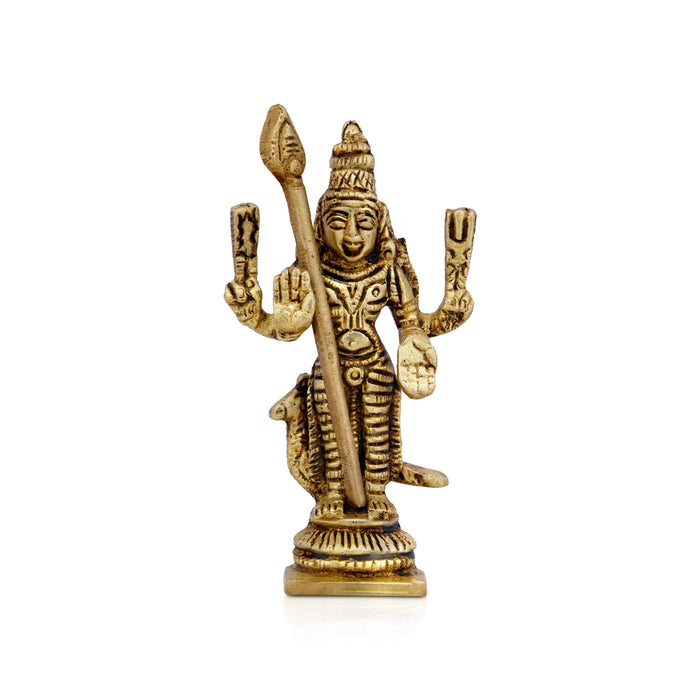 Mayil Murugan Statue - 3.25 x 2 Inches | Antique Brass Statue/ Peacock Murugan Silai for Pooja/ 155 Gms Approx - Brass Murties