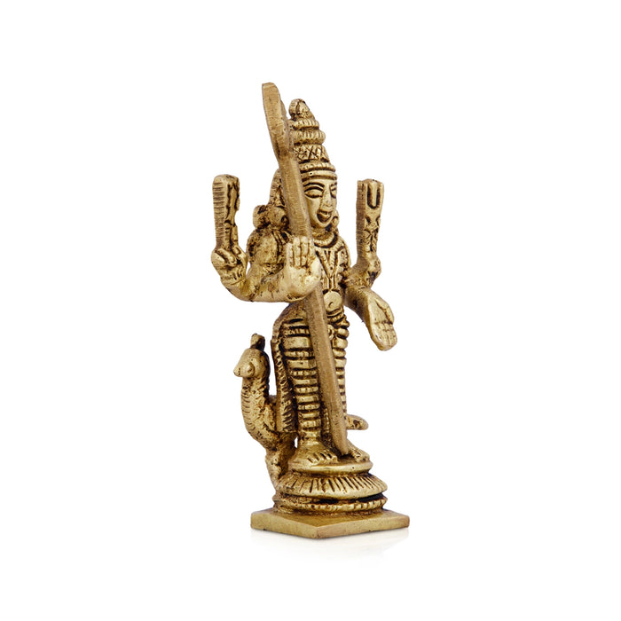 Mayil Murugan Statue - 3.25 x 2 Inches | Antique Brass Statue/ Peacock Murugan Silai for Pooja/ 155 Gms Approx - Brass Murties