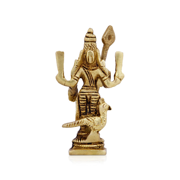 Mayil Murugan Statue - 3.25 x 2 Inches | Antique Brass Statue/ Peacock Murugan Silai for Pooja/ 155 Gms Approx - Brass Murties