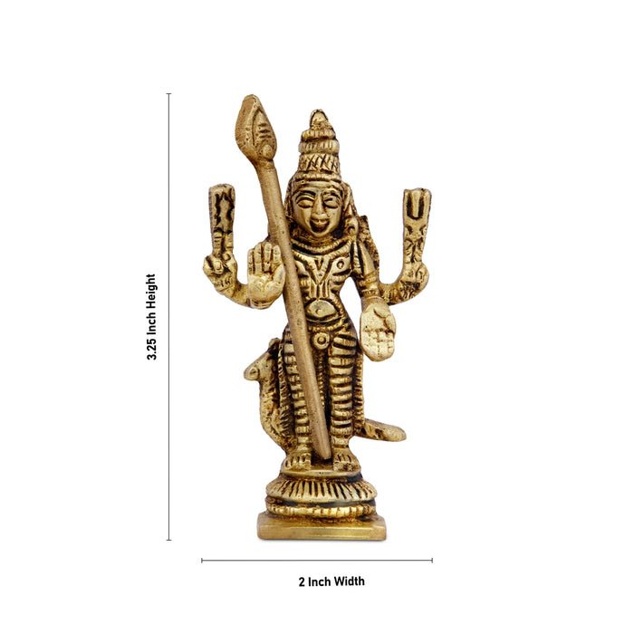 Mayil Murugan Statue - 3.25 x 2 Inches | Antique Brass Statue/ Peacock Murugan Silai for Pooja/ 155 Gms Approx - Brass Murties