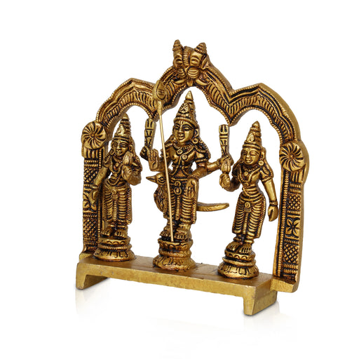 Murugan Valli Deivanai Set - 5.5 Inches | Antique Brass Statue/ Murugan Statue/ Murugan Silai for Pooja - Brass Murties