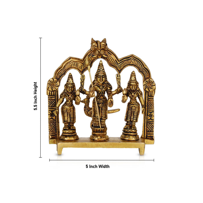 Murugan Valli Deivanai Set - 5.5 Inches | Antique Brass Statue/ Murugan Statue/ Murugan Silai for Pooja - Brass Murties