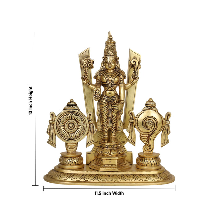 Balaji Murti - 13 Inches | Balaji Statue/ Antique Brass Statue/ Namam Shank Chakra Balaji Idol for Pooja - Brass Murties