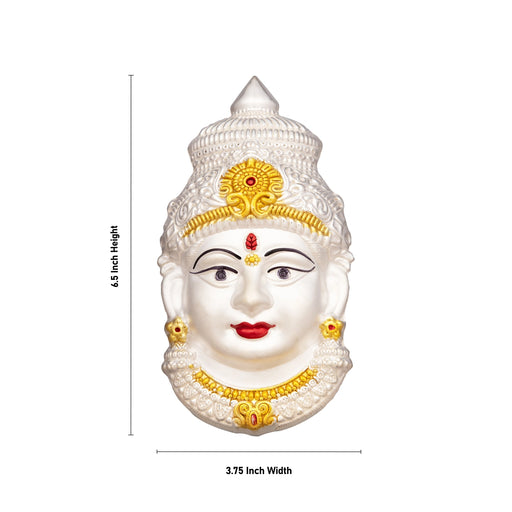 Varalakshmi Face - 6.5 x 3.75 Inches | German Silver Ammavari Face/ Devi Face for Deity Decor/ 95 Gms Approx - Head & Face Accessories