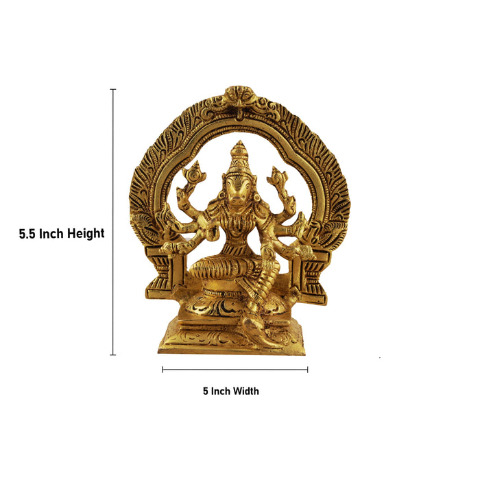 Varahi Amman Statue - 5.5 Inches | Varahi Idol/ Antique Brass Statue/ Varahi with Arch Idol for Pooja