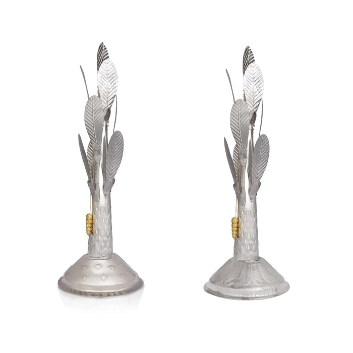 Banana Tree Pair - 17 x 5.5 Inches | White Metal Artificial Tree/ Decorative Tree For Pooja Setup
