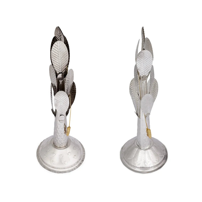 Banana Tree Pair - 17 x 5.5 Inches | White Metal Artificial Tree/ Decorative Tree For Pooja Setup