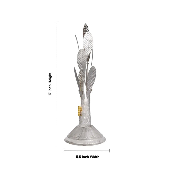 Banana Tree Pair - 17 x 5.5 Inches | White Metal Artificial Tree/ Decorative Tree For Pooja Setup