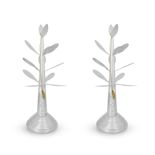 Banana Tree Pair - 21 x 7 Inches | White Metal Artificial Tree / Decorative Tree for Table Top & Pooja - Table Stand Accessories
