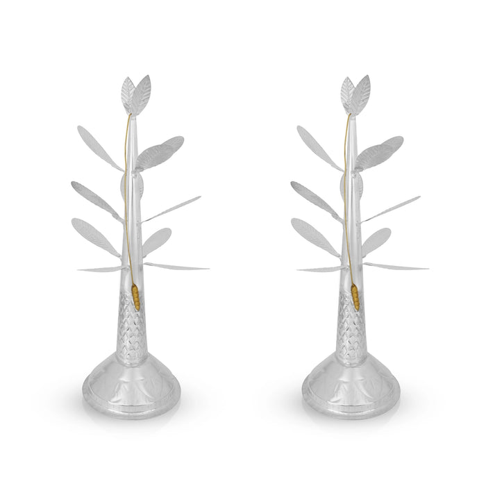 Banana Tree Pair - 18 x 5.75 Inches | White Metal Artificial Tree/ Decorative Tree for Table Top & Pooja
