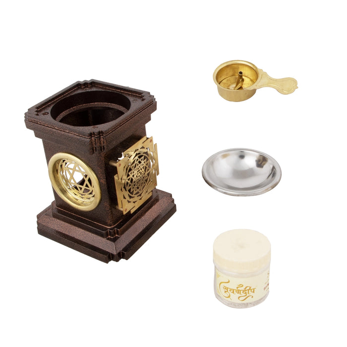 Camphor Suvarnadeep - 5 x 5 Inches | Kapoor Dani Suvarnadeep Diya/ Copper Oxidised Kapur Dani/ 725 Gms Approx - Kapur Aarti