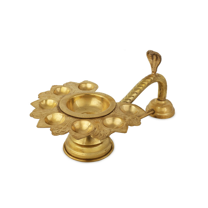7 Face Ghee diya with nagam- 3.5 x 14 Inches | Brass Deepam/ Ghee Diya / Lamp / Vilakku for Pooja - Deity Lamps