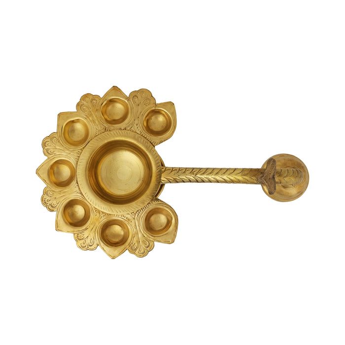 7 Face Ghee diya with nagam- 3.5 x 14 Inches | Brass Deepam/ Ghee Diya / Lamp / Vilakku for Pooja - Deity Lamps