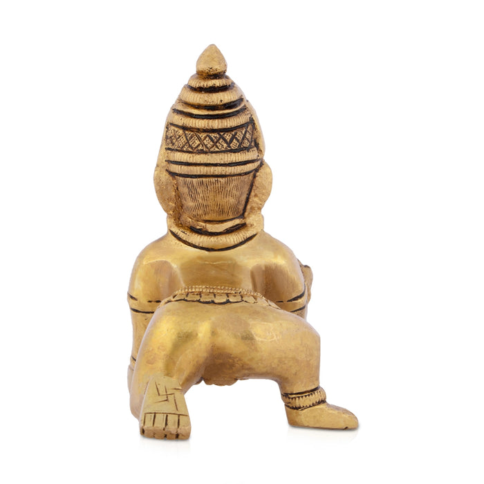 Crawling Krishna Idol - 4 x 3.5 Inches | Antique Brass Statue/ Laddu Gopal Murti for Pooja/ 520 Gms Approx