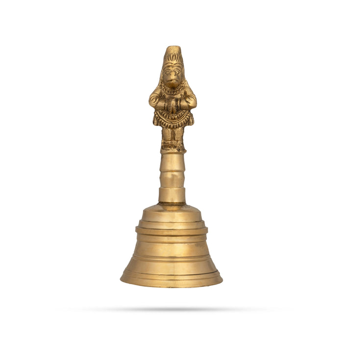 Hand Bell With Hanuman Design Handle - 5.25 x 2.25 Inches | Brass Ghanti/ Brass Bell for Pooja - Pooja Bells