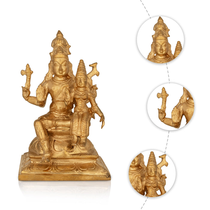 Uma Maheshwarar - 6 x 4 Inches | Panchaloha Idol / Shiv Parvati Murti / Shivan Parvati Statue for Pooja - Panchaloha Murties