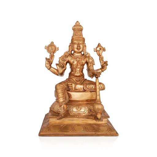 Vishwak Sena Sitting on Base Murti - 12 x 8 Inches | Panchaloha Idol / Vishwaksena Statue for Pooja - Panchaloha Murties