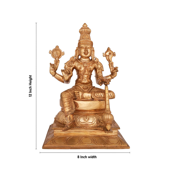 Vishwak Sena Sitting on Base Murti - 12 x 8 Inches | Panchaloha Idol / Vishwaksena Statue for Pooja - Panchaloha Murties