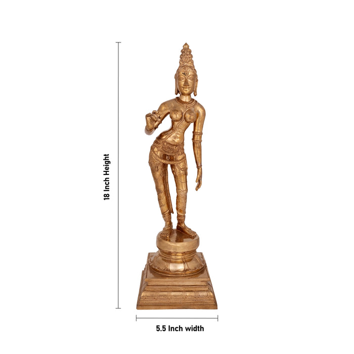 Sivagami Standing on Base Murti - 18 x 5.5 Inches | Panchaloha Idol/ Sivagami Statue/ Sivagami Idol for Pooja - Brass Murties