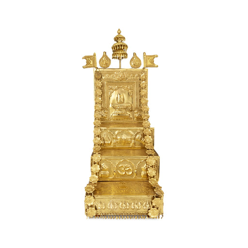 Wooden 3 Step Prabhavali - 19 x 7 Inches | Brass sheet Prabhavali / Deity Decor - Temple Decoration