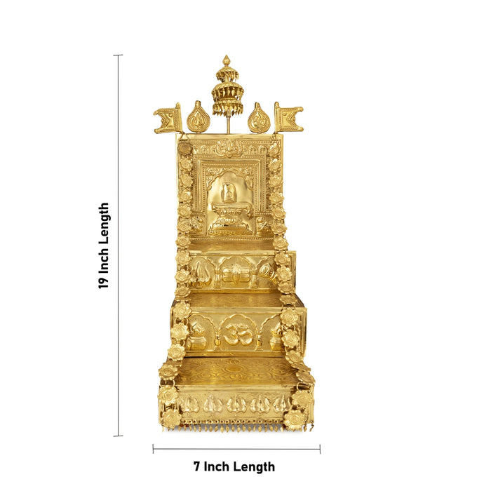 Wooden 3 Step Prabhavali - 19 x 7 Inches | Brass sheet Prabhavali / Deity Decor - Temple Decoration