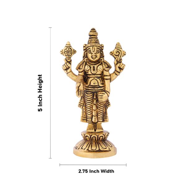 Balaji Standing - 5 Inches | Antique Brass Statue/ Balaji Idols for Pooja/ 375 Gms Approx - Brass Murties