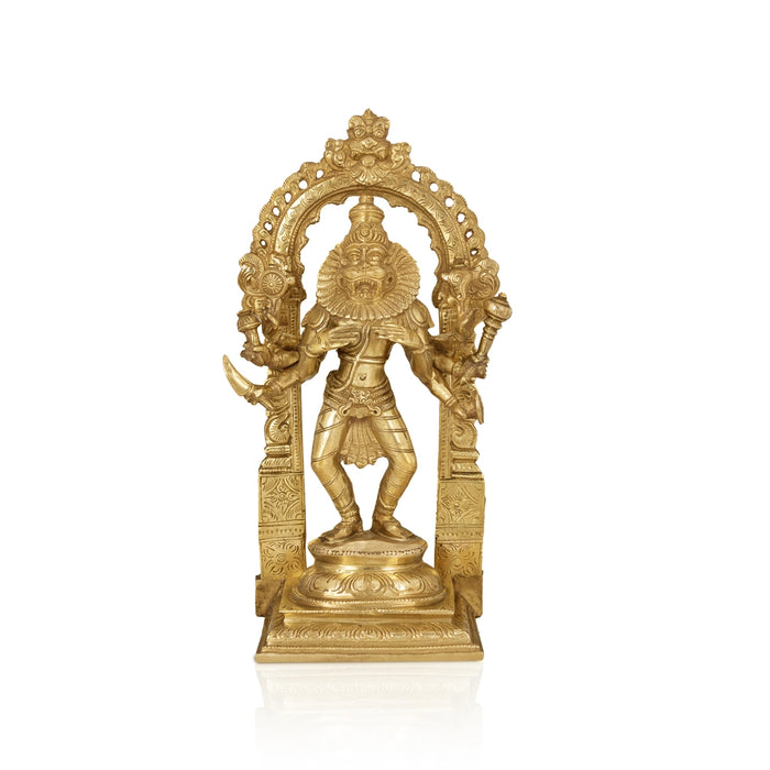 Narasimmar 8 Hand Standing With Arch On Base - 12 x 5.5 Inches | Bronze Statue/ Laxmi Narasimha Idol for Pooja - Fibre Murties