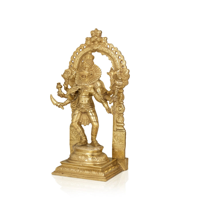 Narasimmar 8 Hand Standing With Arch On Base - 12 x 5.5 Inches | Bronze Statue/ Laxmi Narasimha Idol for Pooja - Fibre Murties