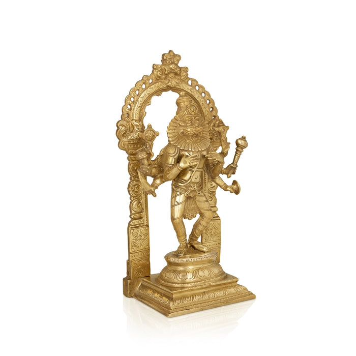 Narasimmar 8 Hand Standing With Arch On Base - 12 x 5.5 Inches | Bronze Statue/ Laxmi Narasimha Idol for Pooja - Fibre Murties