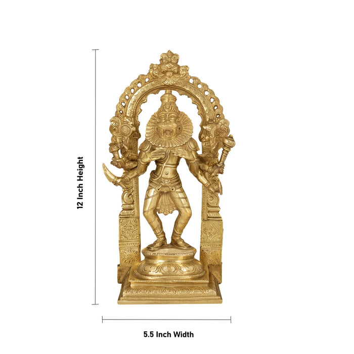 Narasimmar 8 Hand Standing With Arch On Base - 12 x 5.5 Inches | Bronze Statue/ Laxmi Narasimha Idol for Pooja - Fibre Murties