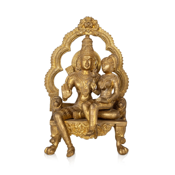 Ram Sita Sitting On Simhasanam With Arch - 14 x 9.5 Inches | Bronze Idol / Ram Seetha Statue For Worship - Fibre Murties