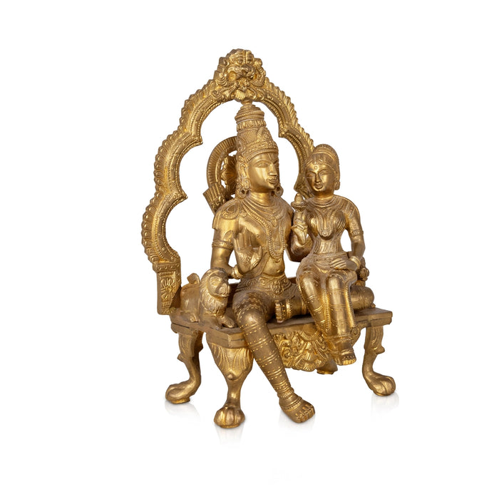 Ram Sita Sitting On Simhasanam With Arch - 14 x 9.5 Inches | Bronze Idol / Ram Seetha Statue For Worship - Fibre Murties